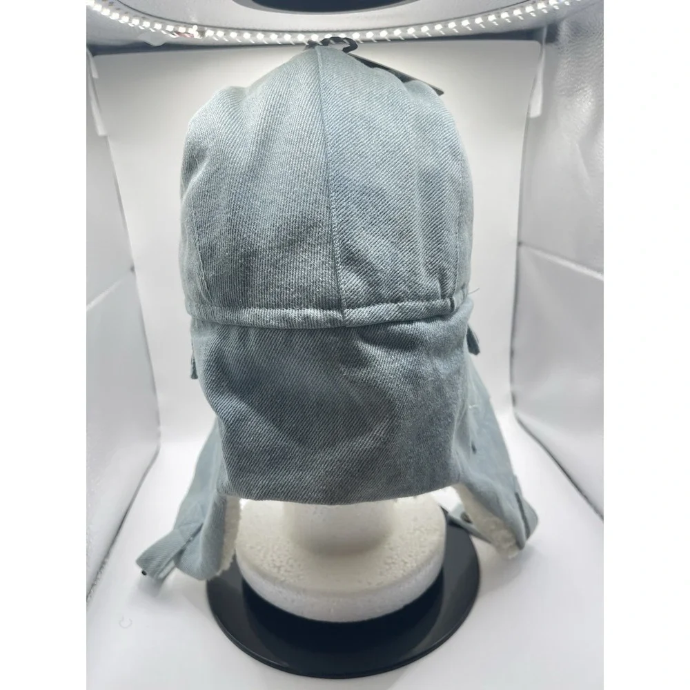 True Religion Mens Denim Trapper Hat Sheep Lined Winter Ski Trooper  New‎ H0170